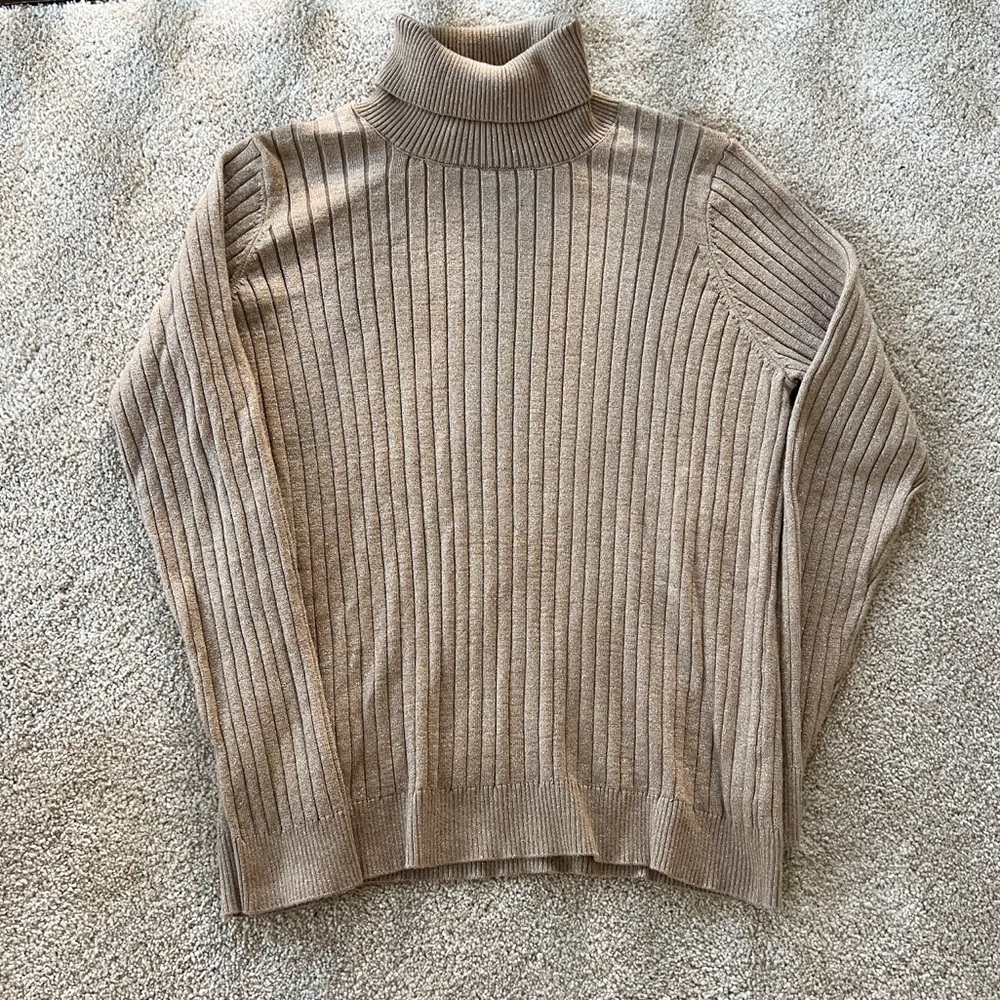 Majestic Filatures Paris France Ribbed Turtleneck Sweater gold metallic size 4